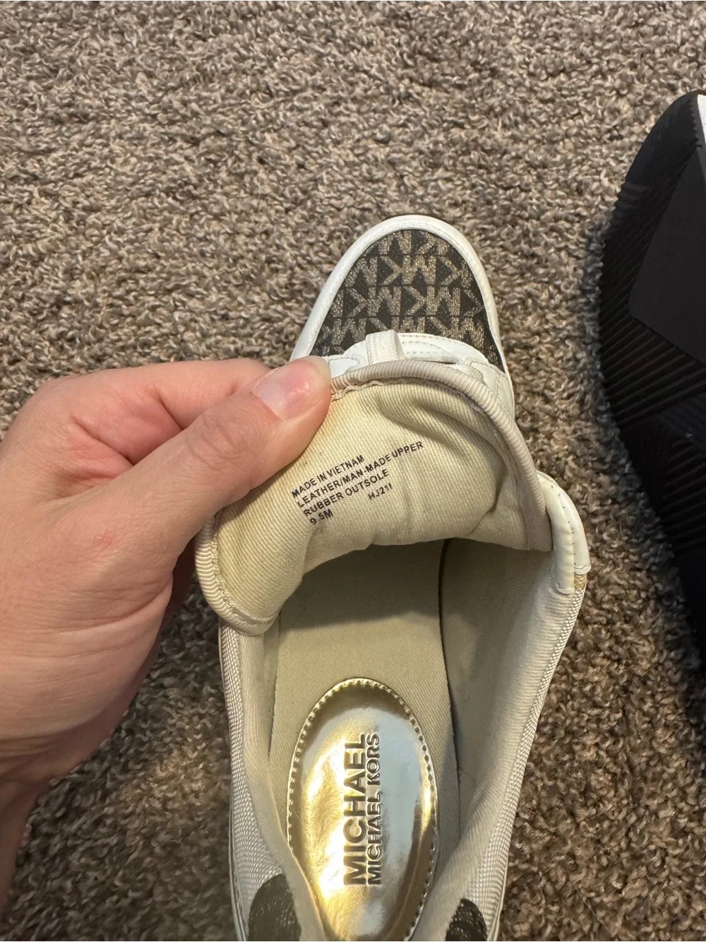 Michael Kors White and Brown MK Logo Wedge Sneakers with Gold Accents 9M